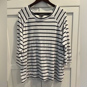 MIX BY 41 HAWTHORNE WOMEN'S STRIPE 3/4 SLEEVE SWEATER BLACK WHITE SWEATER Sz. 2X